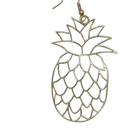 NWT Gold-Tone Laser Cut Thin Metal Pineapple Dangle Earrings - Picture 3 of 8